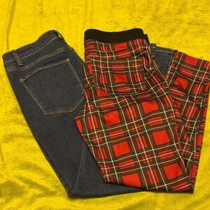 2pk Stylish Juniors Jeans No Boundaries Sz 11/13 Blue and Red Plaid EUC